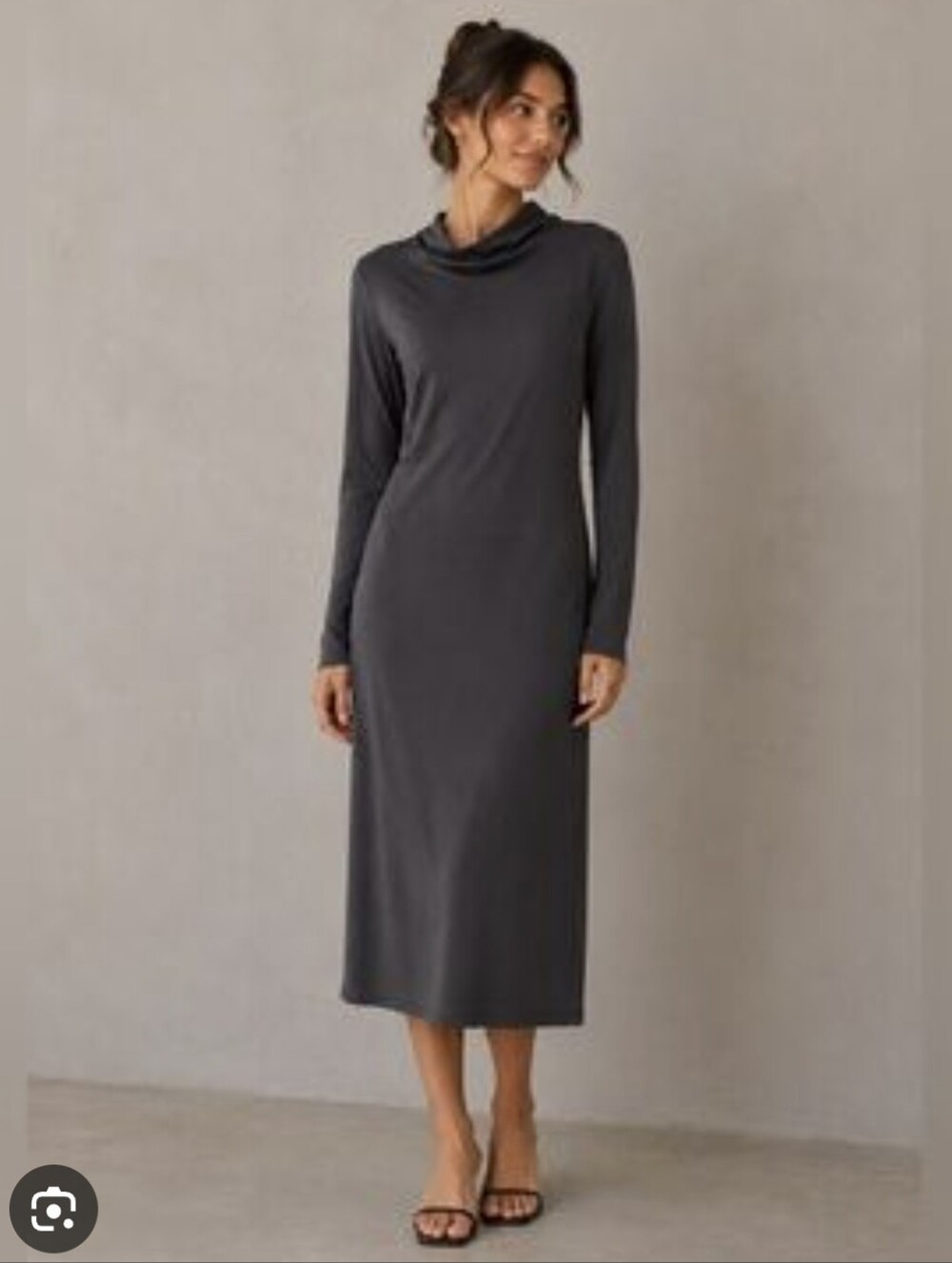 Massimo Dutty Long Sleeve Cowl Neck Midi Dress Charcoal Size Small